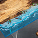 Ocean theme dining table with blue resin and walnut wood