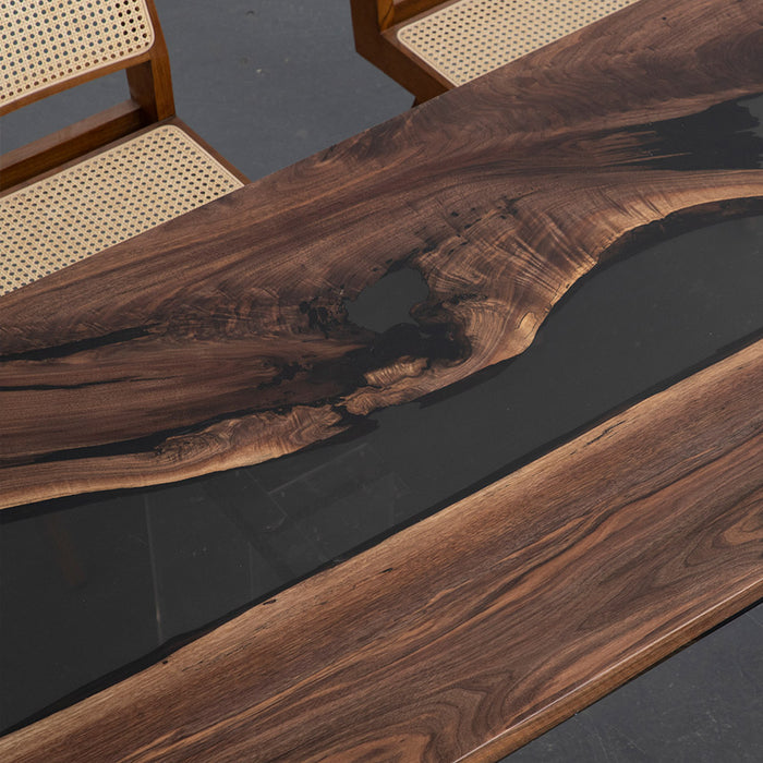 Handmade epoxy river table made from black walnut slab