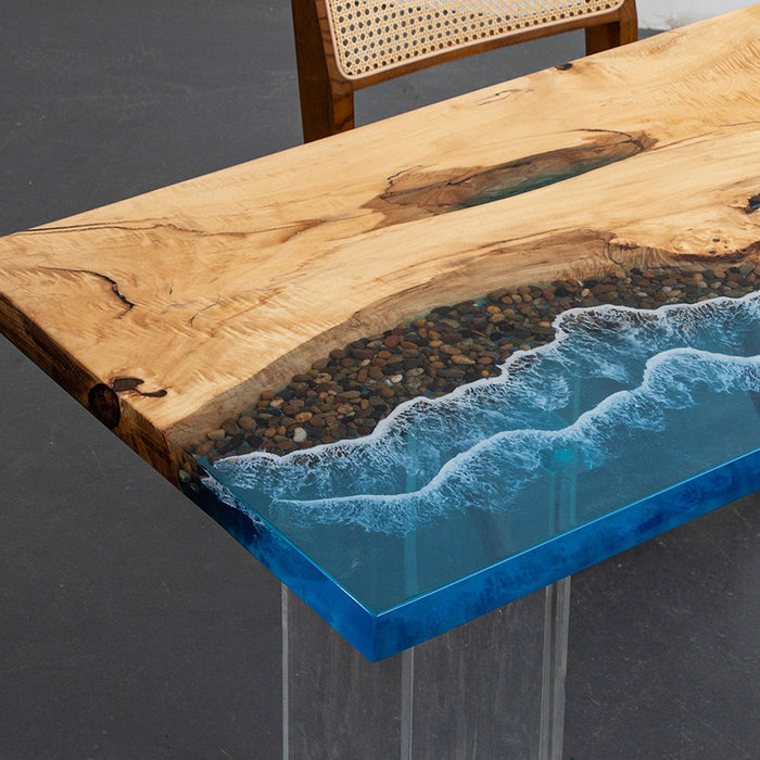 Modern poplar wood and resin dining table with beach design
