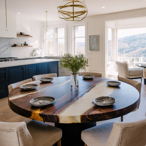 round wooden epoxy dinning table for cozy homes in florida