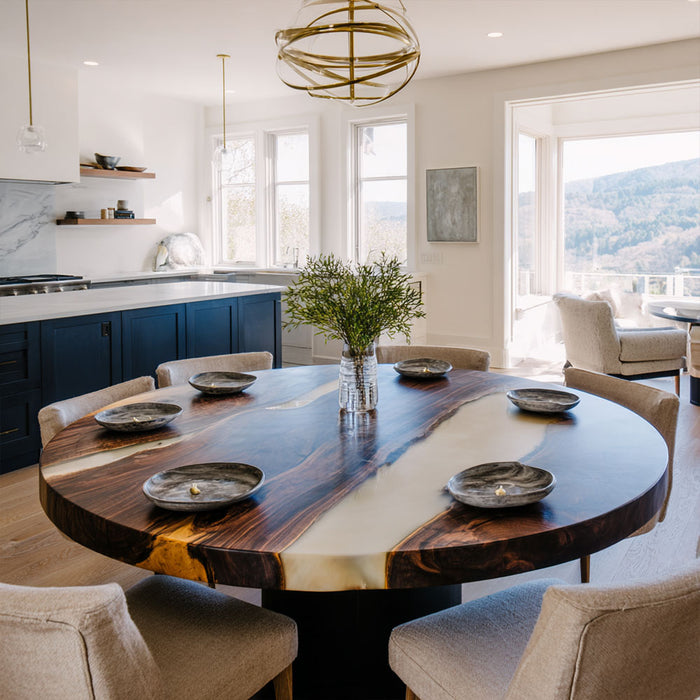 round wooden epoxy dinning table for cozy homes in florida