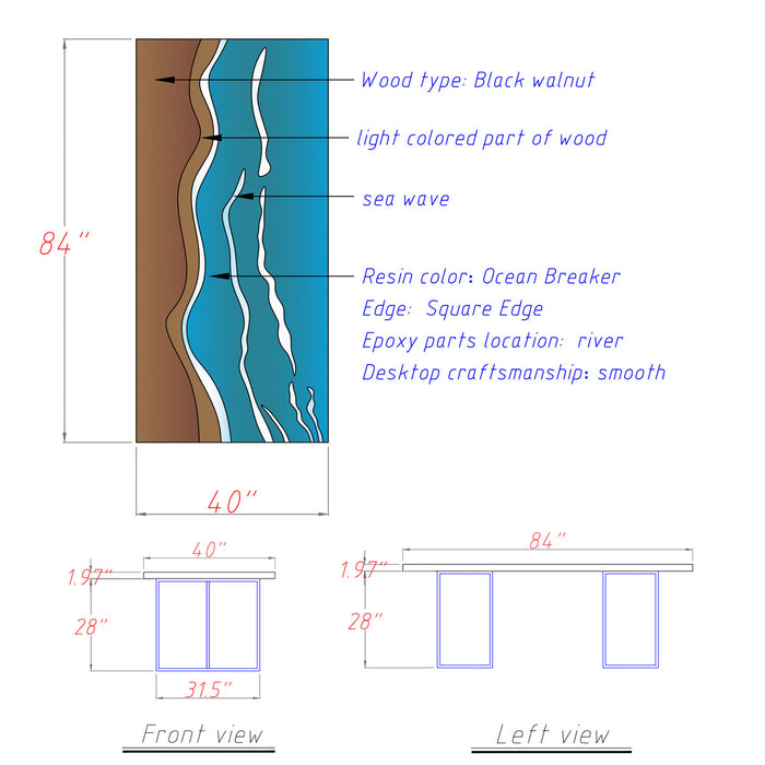 Custom Poplar Epoxy Modern Dining Table - R10
