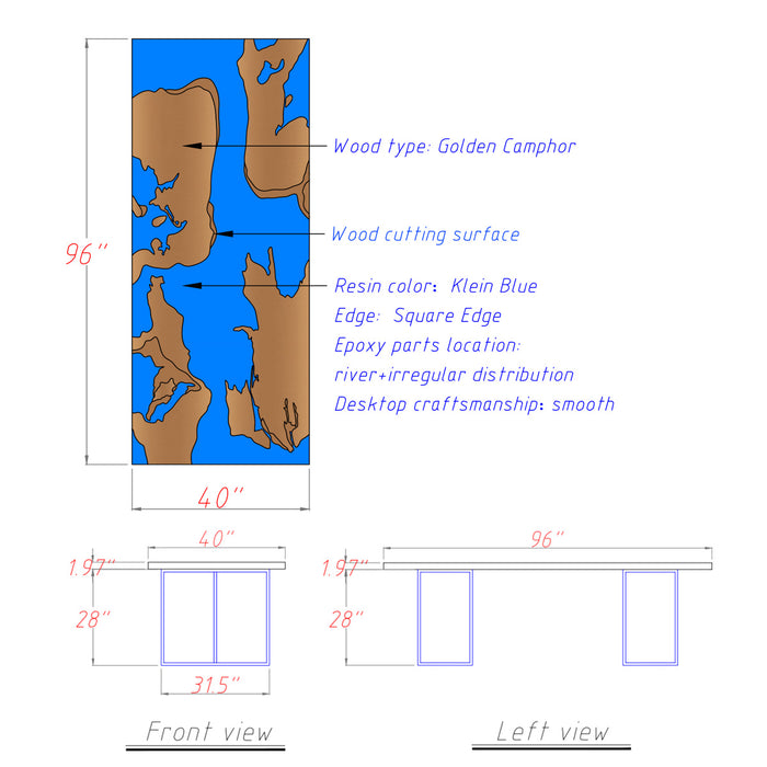 Custom Poplar Blue Epoxy Resin Dining Table - R60