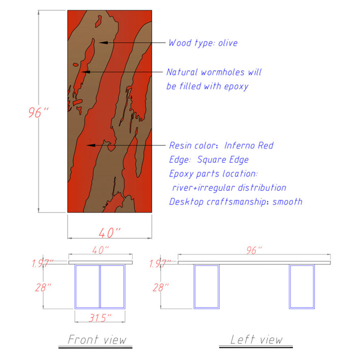 Technical drawing of a wooden product with dimensions and material details