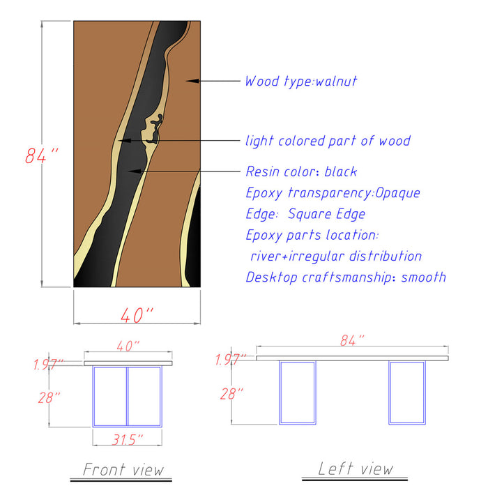 Custom Black Walnut Epoxy Conference Table - A48