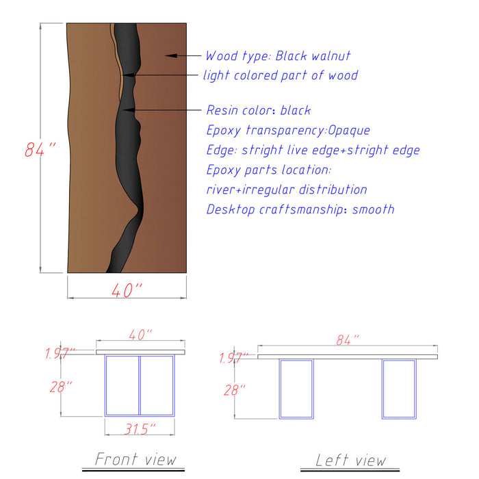 Handcrafed Black Walnut Live Edge Epoxy River Dining Table - A53