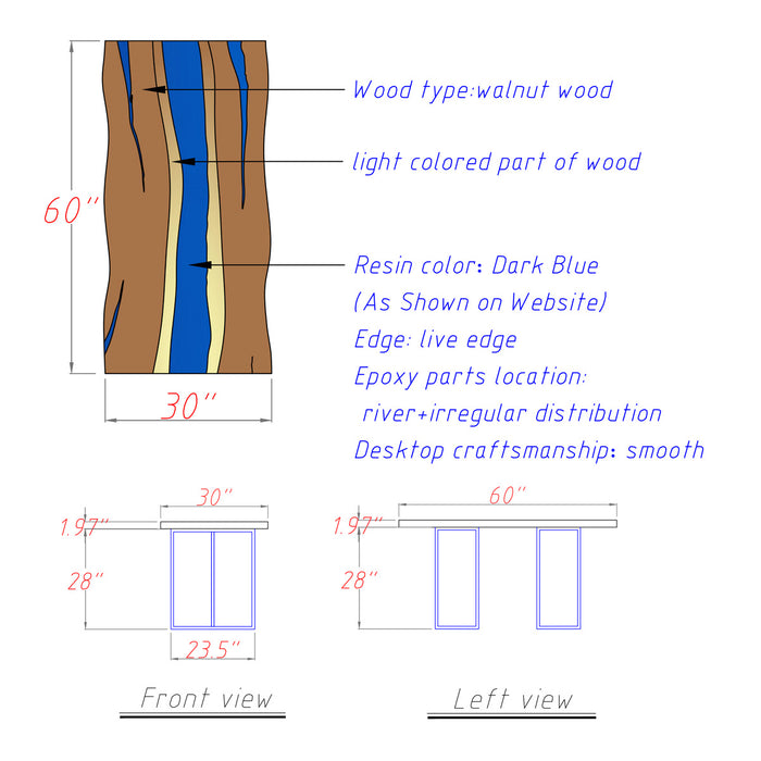 Modern Walnut Blue Epoxy River Table – Dining & Office Use - A83