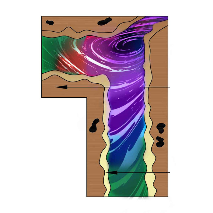 Colorful abstract design with flowing colors and wooden texture