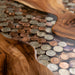 wooden clear epoxy resin penny table for cozy living spaces in new york