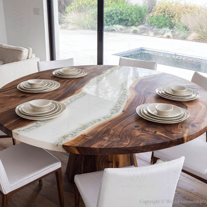 round black walnut epoxy resin table for kitchens & dinning rooms in florida