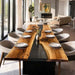 long wooden epoxy resin table for dinning spaces in california