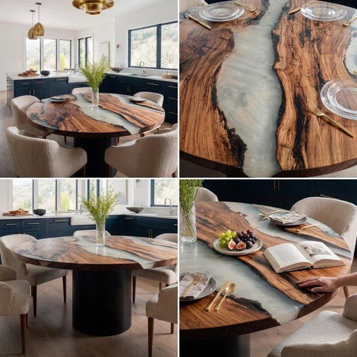 rustic olive wood epoxy dinning & coffee tables for homes in florida