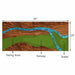 Diagram of a golf course layout with teeing area, fairway, and green sections.