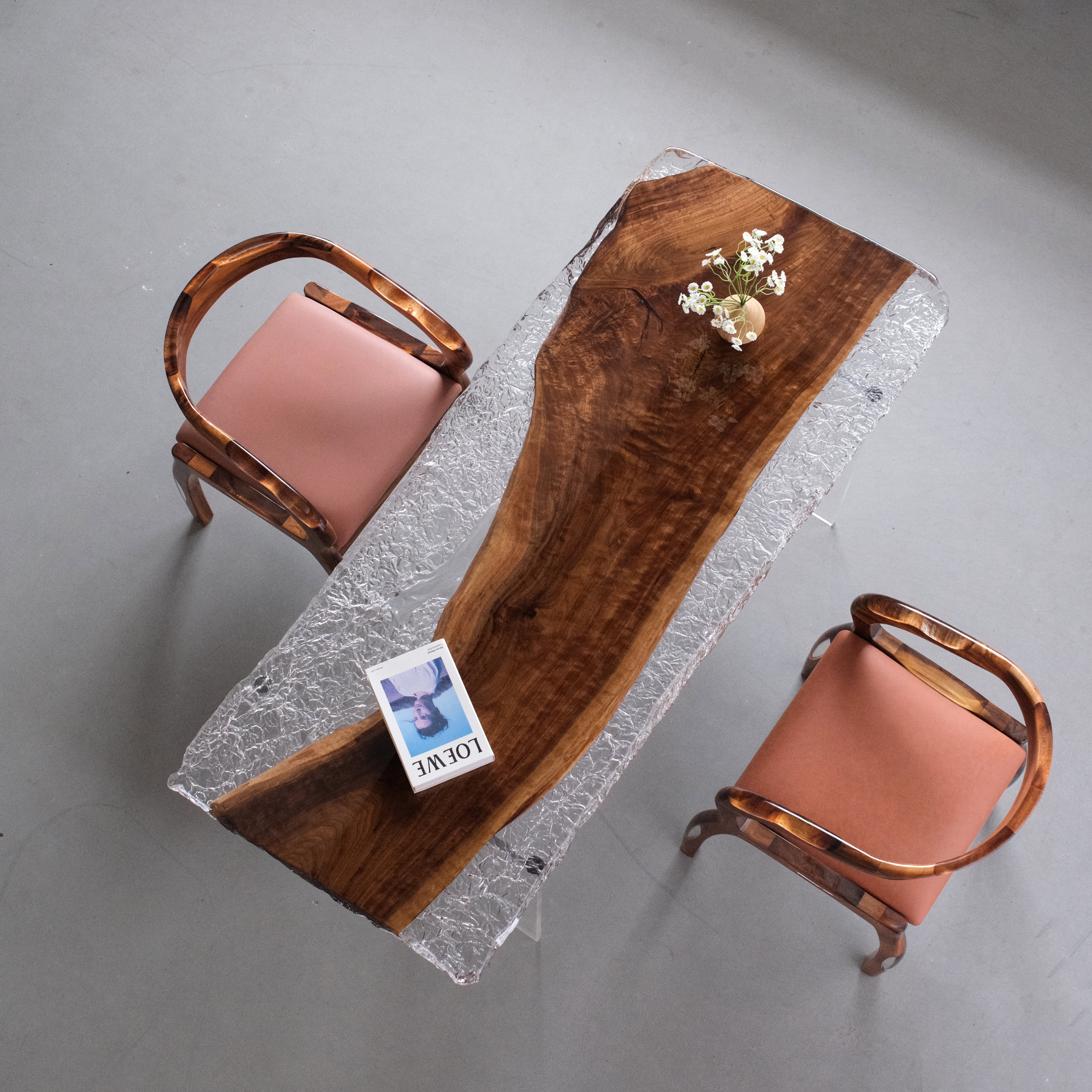 Black Walnut Transparent Live Edge Epoxy Resin Table 