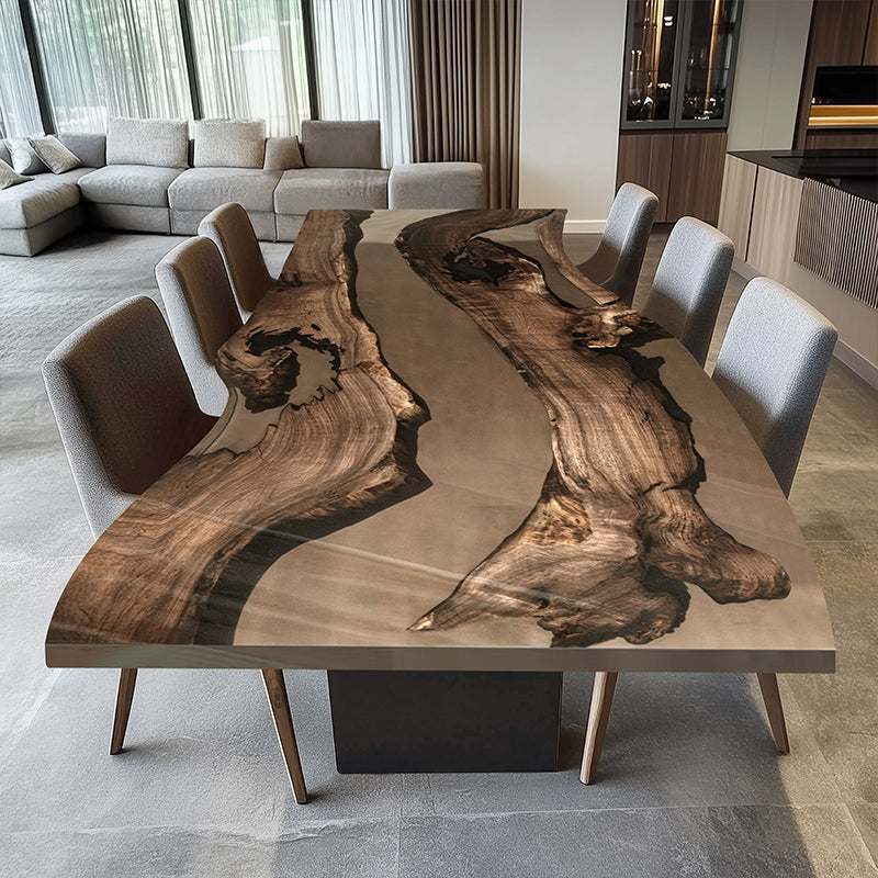 The Custom Black Walnut Live Edge Epoxy River Table features a beautifully crafted black walnut live edge slab, seamlessly infused with high-quality epoxy resin to create a mesmerizing river-like flow.It is an ideal choice as an epoxy dining table, epoxy resin conference room table, or a luxury wood and epoxy table for contemporary spaces. Perfect for those seeking a unique statement piece, this epoxy resin river table blends nature and craftsmanship in a timeless design. 