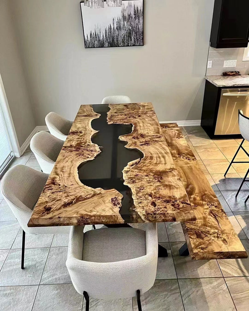 Custom Clear Black Epoxy Resin Dining Table