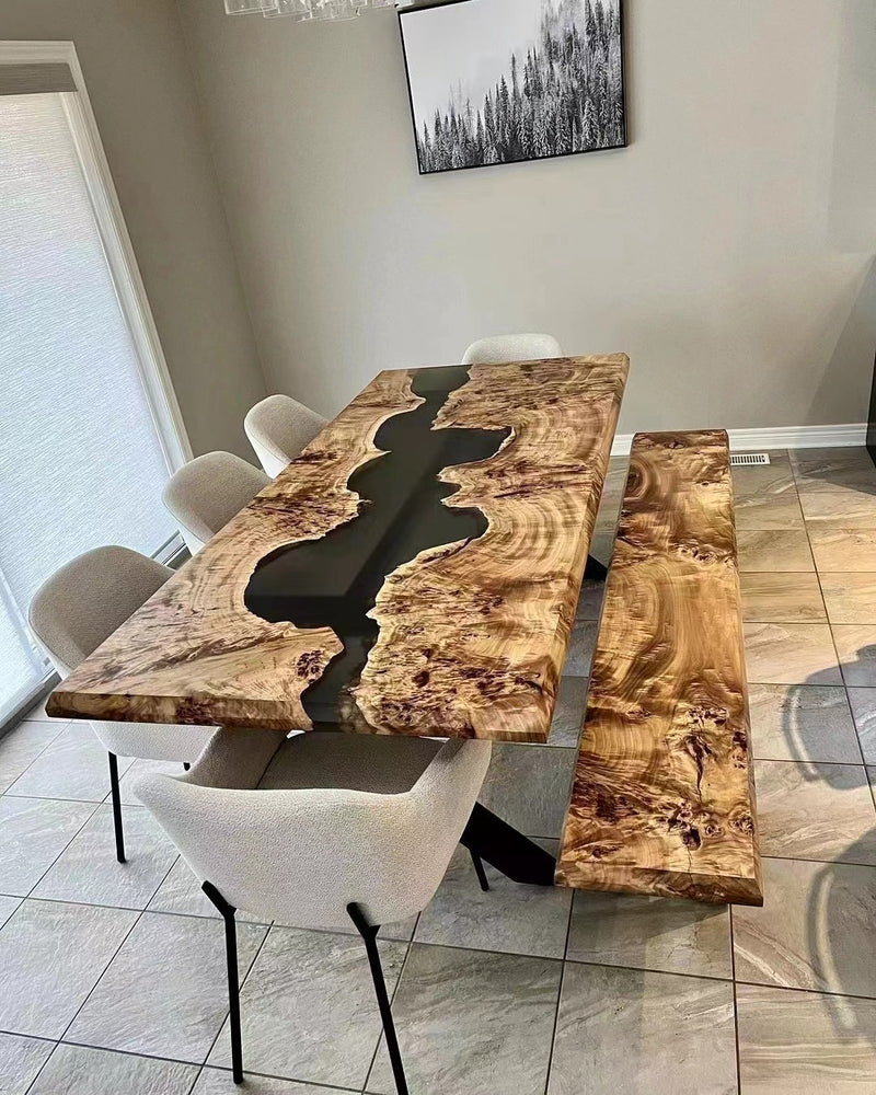 Custom Clear Black Epoxy Resin Dining Table