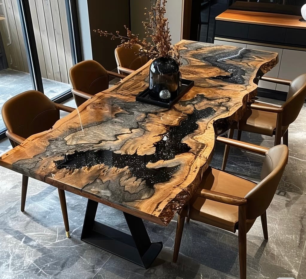 Custom Elegant Live Edge Epoxy Resin Dining Table