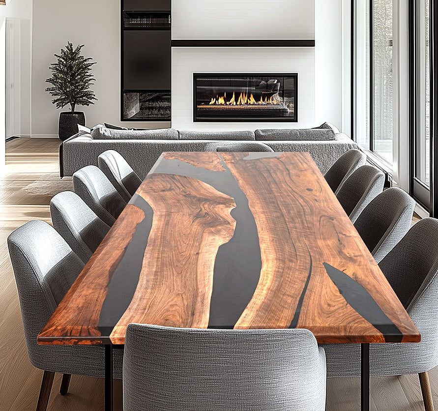 Custom Straight Edge Black Epoxy Dining Table