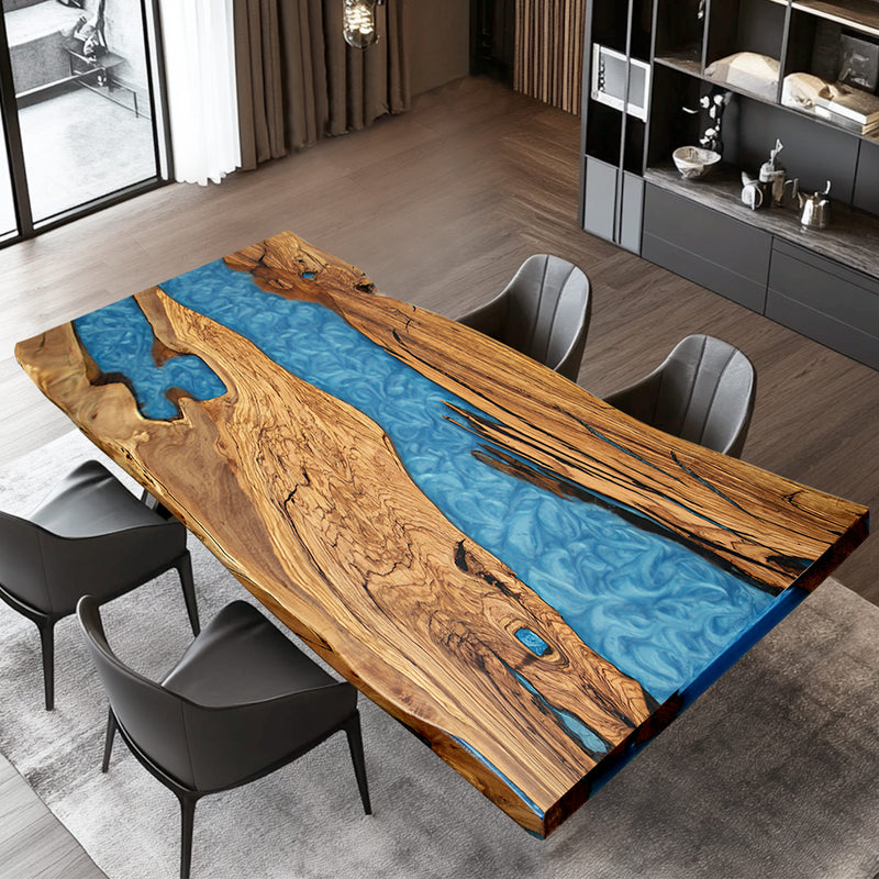 Custom Blue Live Edge Epoxy Dining Table-2