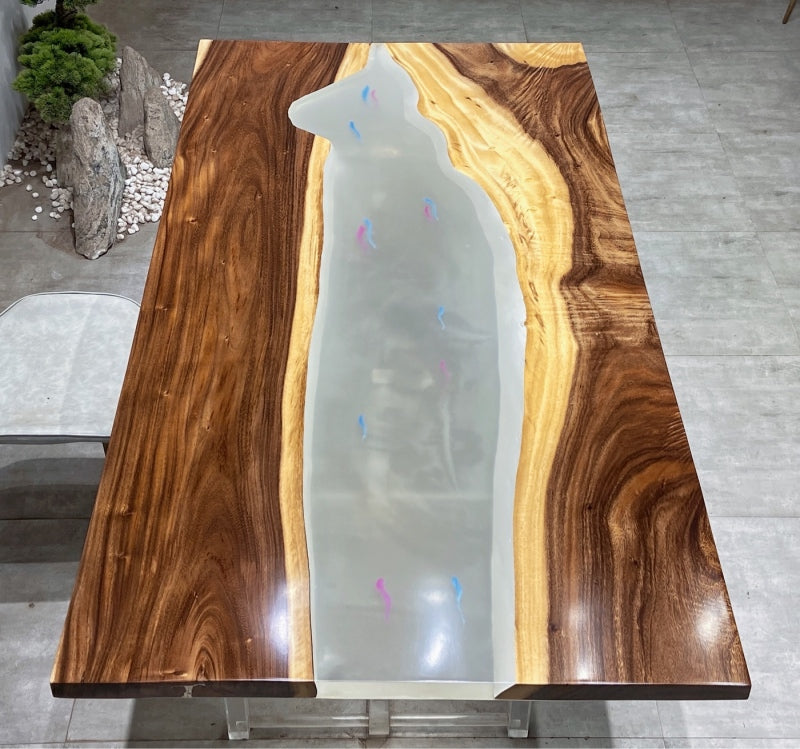 Custom Clear Epoxy Straight Edge Office Desk-1