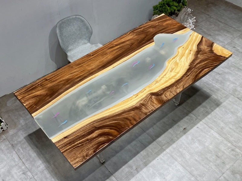 Custom Clear Epoxy Straight Edge Office Desk-4