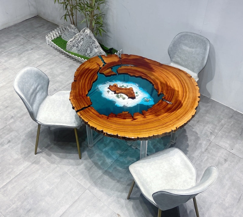 Custom Handmade Epoxy River Round Coffee Table-2