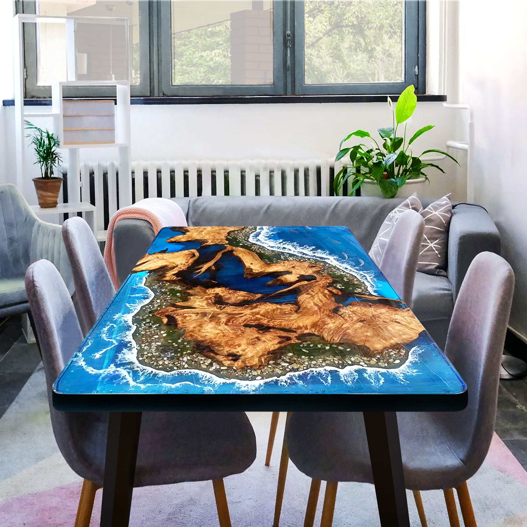 Custom Seawave Epoxy Dining Table-1