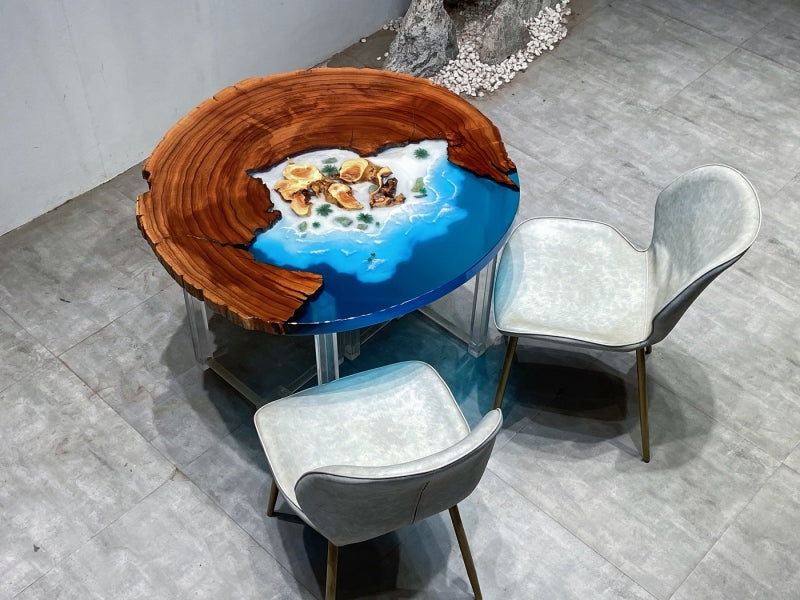 Custom Seawave Epoxy Resin Round Coffee Table-2