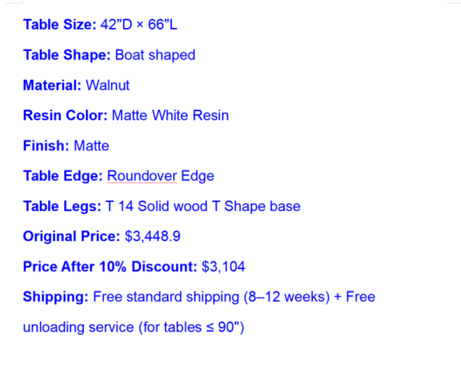 WorldCustomTable Custom Order Payment Link for Lisa