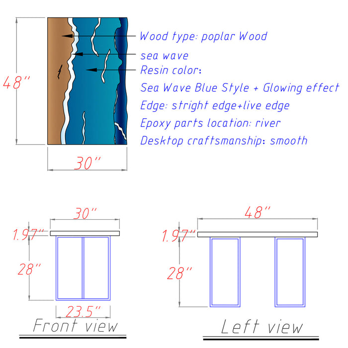 Artisan Glow Poplar Ocean Resin Epoxy Lounge Table - G03