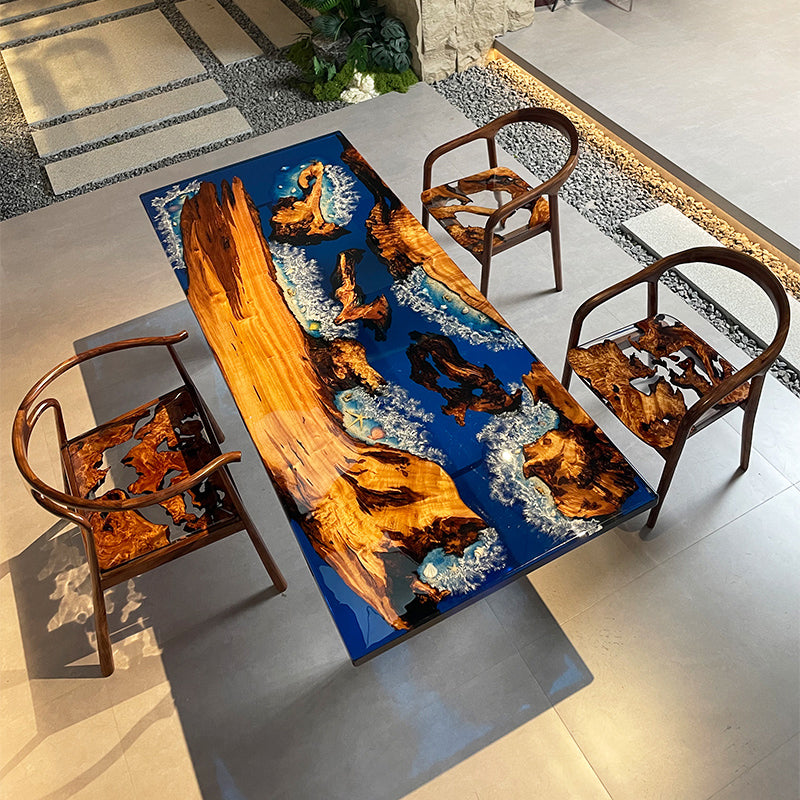 Golden Camphor Blue Ocean Epoxy Table 