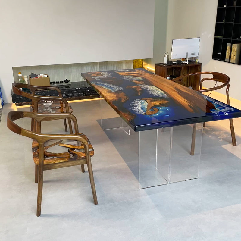 Golden Camphor Blue Ocean Epoxy Table 