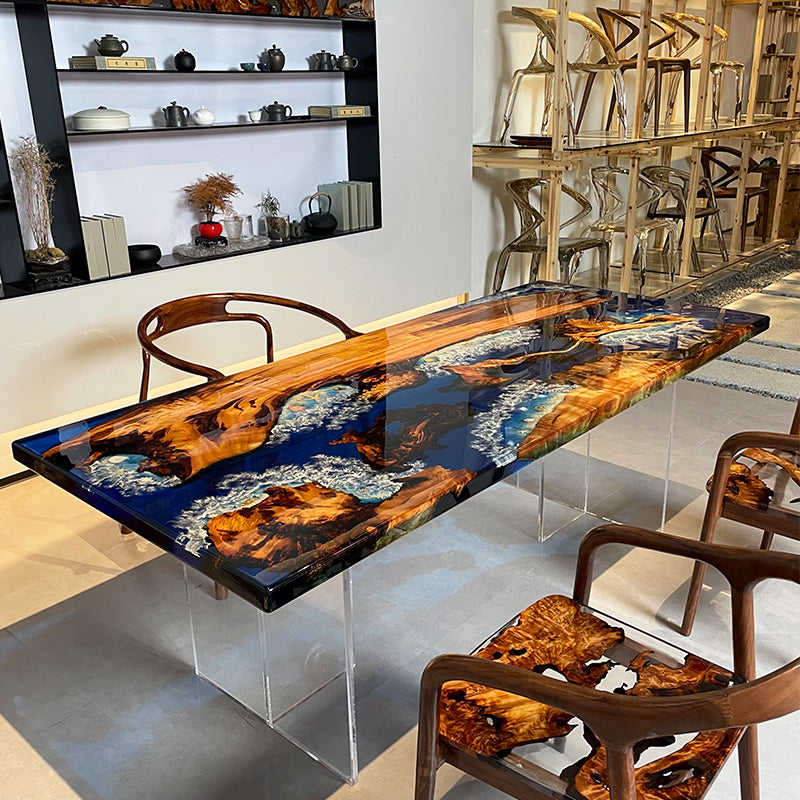 Golden Camphor Blue Ocean Epoxy Table 