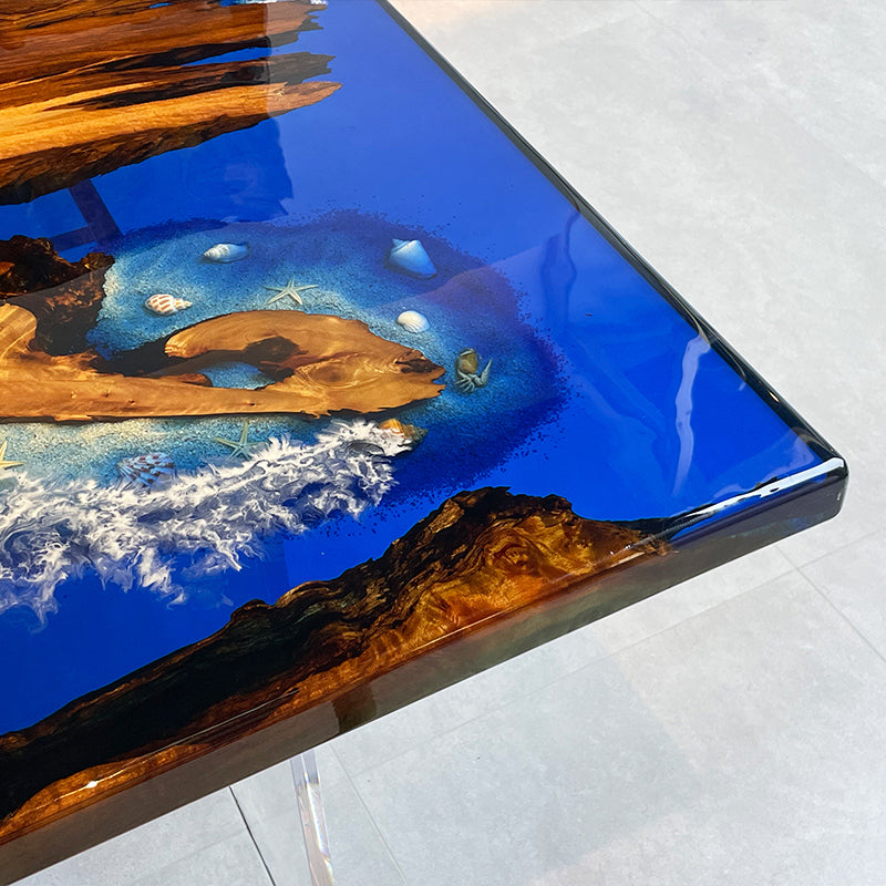 Golden Camphor Blue Ocean Epoxy Table 