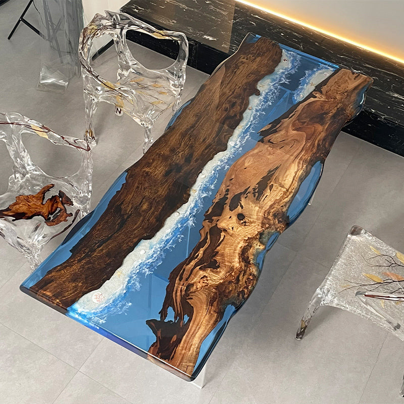 Golden Camphor Handmade Blue Epoxy Table 