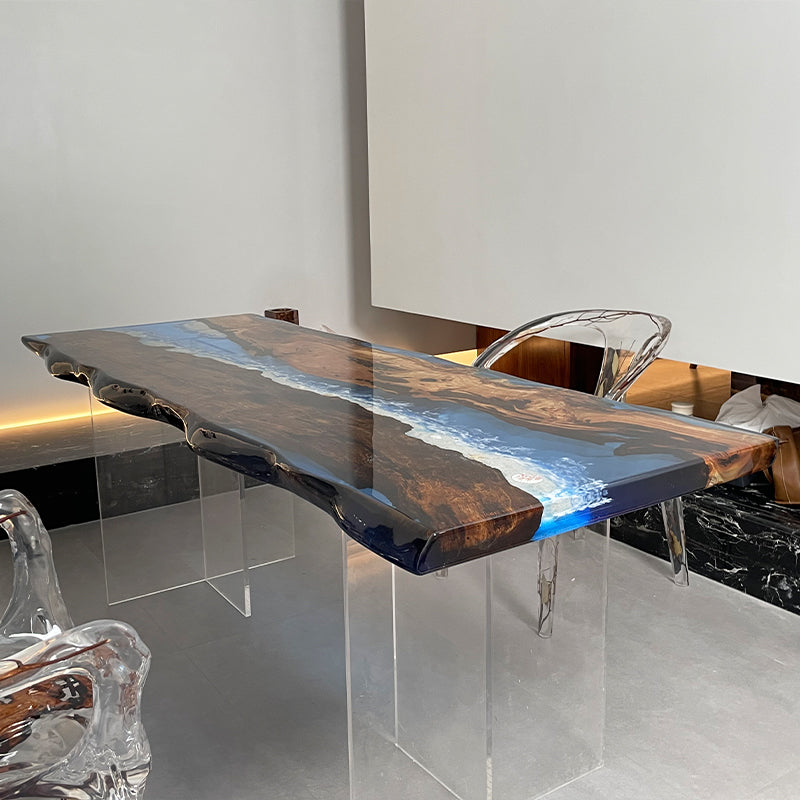 Golden Camphor Handmade Blue Epoxy Table 