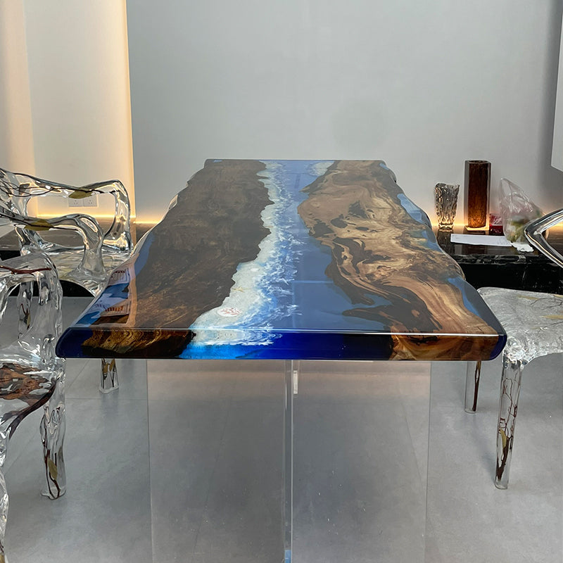 Golden Camphor Handmade Blue Epoxy Table 