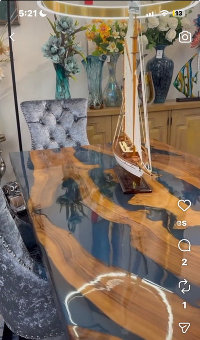 Custom Link for Toni - 72” L × 40” W Live Edge Olive Wood Dining Table with Smoke Blue Resin