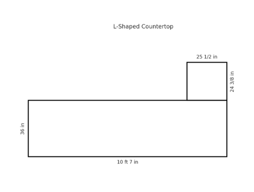 Diagram of an L-shaped countertop with dimensions