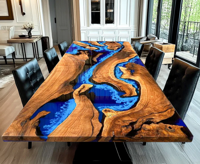Price Difference of $200 of WCT1105 - Kelvin Brown - Black Walnut Blue River Epoxy Table