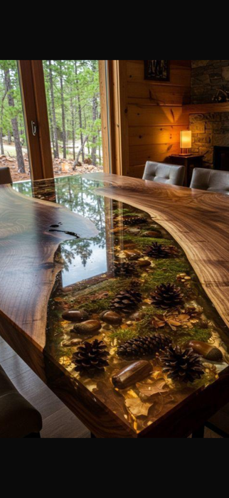 Custom Order Link for Andrea - 42"W × 85"L Black Walnut White Epoxy Resin Dining & Conference Table with Lighting