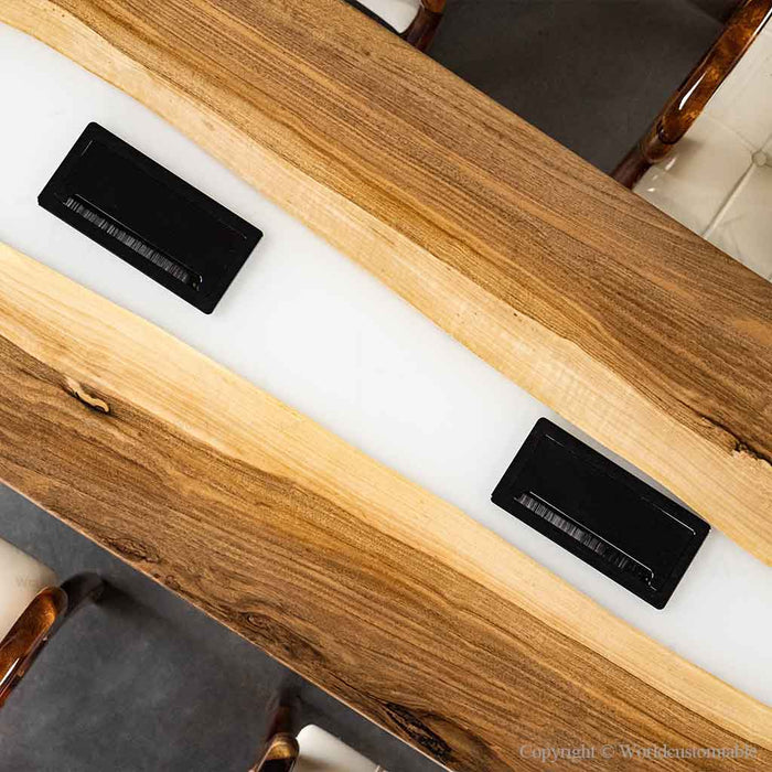 Live edge walnut epoxy desk with elegant white river resin