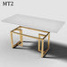 Modern table with a gold frame and white surface on a gray background