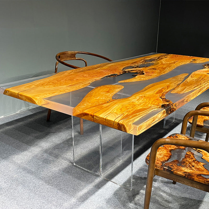 Olive Handmade Transparent Epoxy Table 