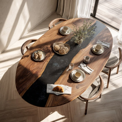 black walnut epoxy dinning table for elegant modern homes in new york