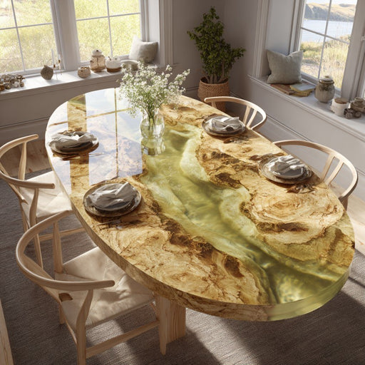 oval wooden epoxy dinning table for dinning & living spaces in florida