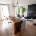 sleek black walnut epoxy waterfall table for kitchens & living rooms in los angeles