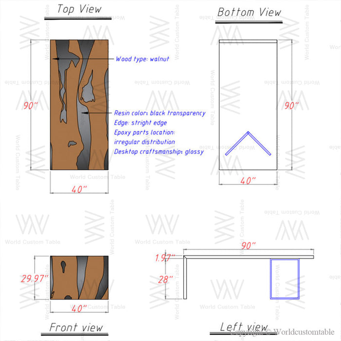 walnut wood black epoxy waterfall table for living & dinning spaces in las vegas