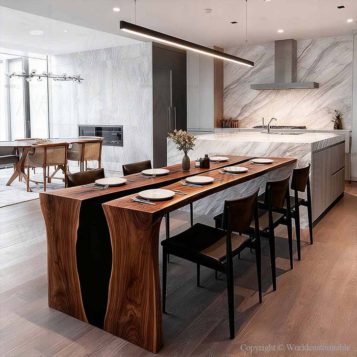 black walnut epoxy waterfall table for modern interiors in atlanta